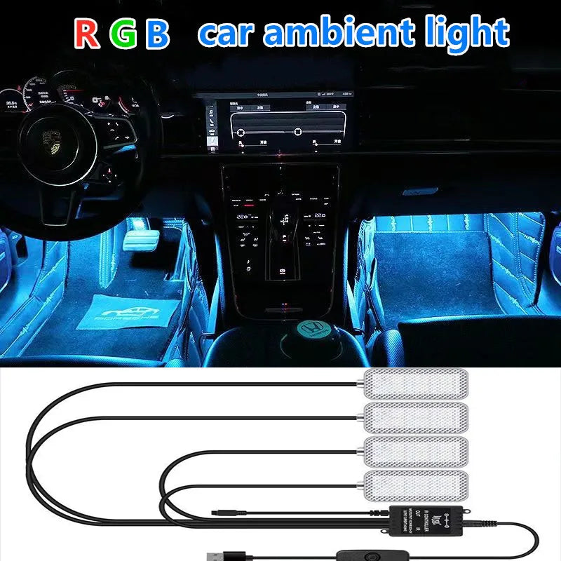 LED Car Interior Ambient Lights Auto RGB Decorative Lamp Foot Strip Lighting Kit Accessories Remote App Music Control