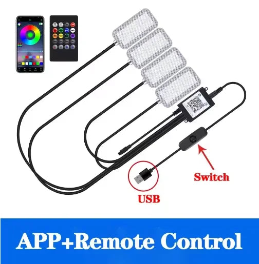 LED Car Interior Ambient Lights Auto RGB Decorative Lamp Foot Strip Lighting Kit Accessories Remote App Music Control