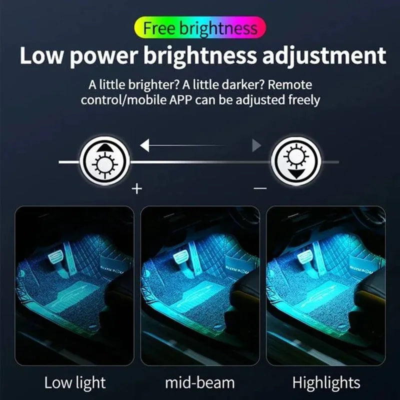 LED Car Interior Ambient Lights Auto RGB Decorative Lamp Foot Strip Lighting Kit Accessories Remote App Music Control