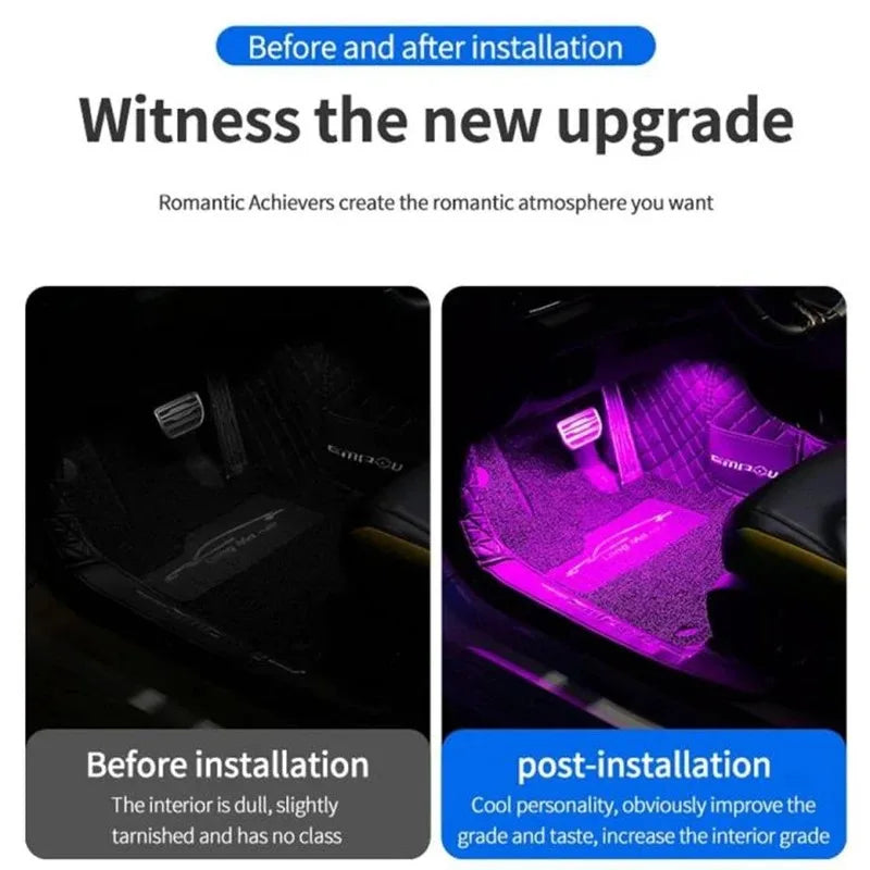 LED Car Interior Ambient Lights Auto RGB Decorative Lamp Foot Strip Lighting Kit Accessories Remote App Music Control